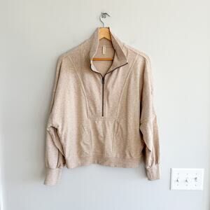 Free People Movement Adeline Ribbed 1/4 Zip Long Sleeve Pullover Sweater Cream M